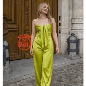 ZARA Strapless Wide-Leg Jumpsuit NWT | Bow Detail Cutout Green M